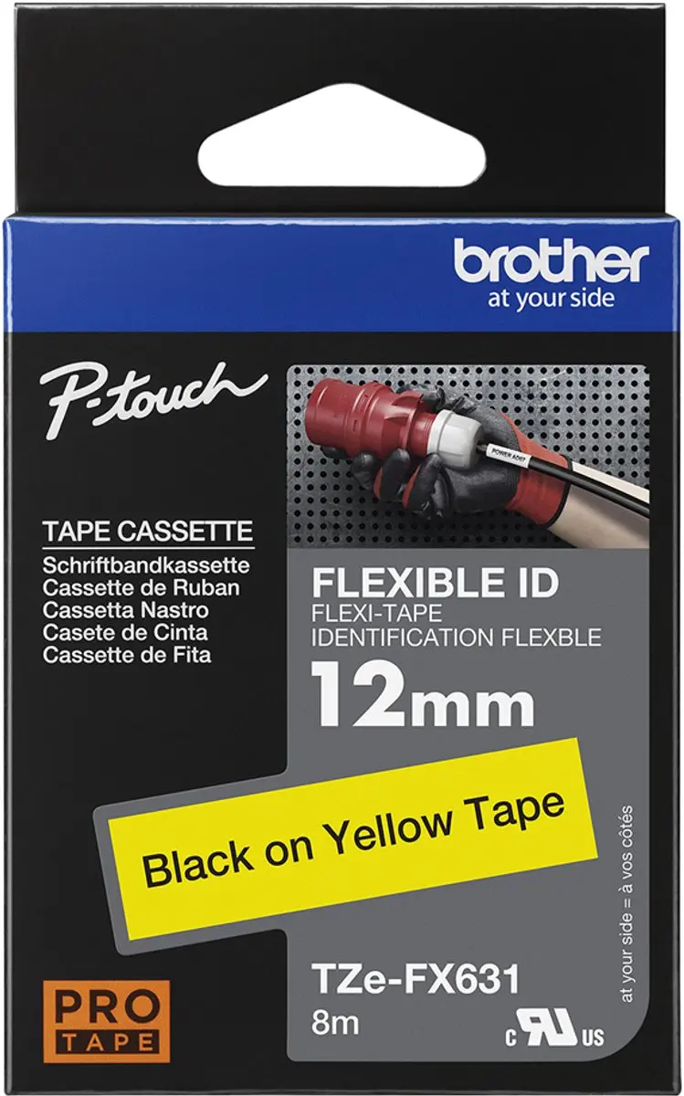 Brother TZEFX631 Labelprinter - 12mm x 8m - Zwart op geel