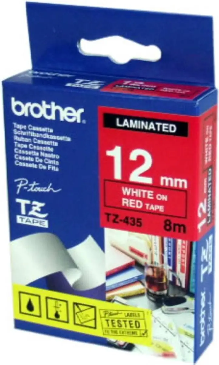 Brother TZe-435 Labelrol - Wit op Rood