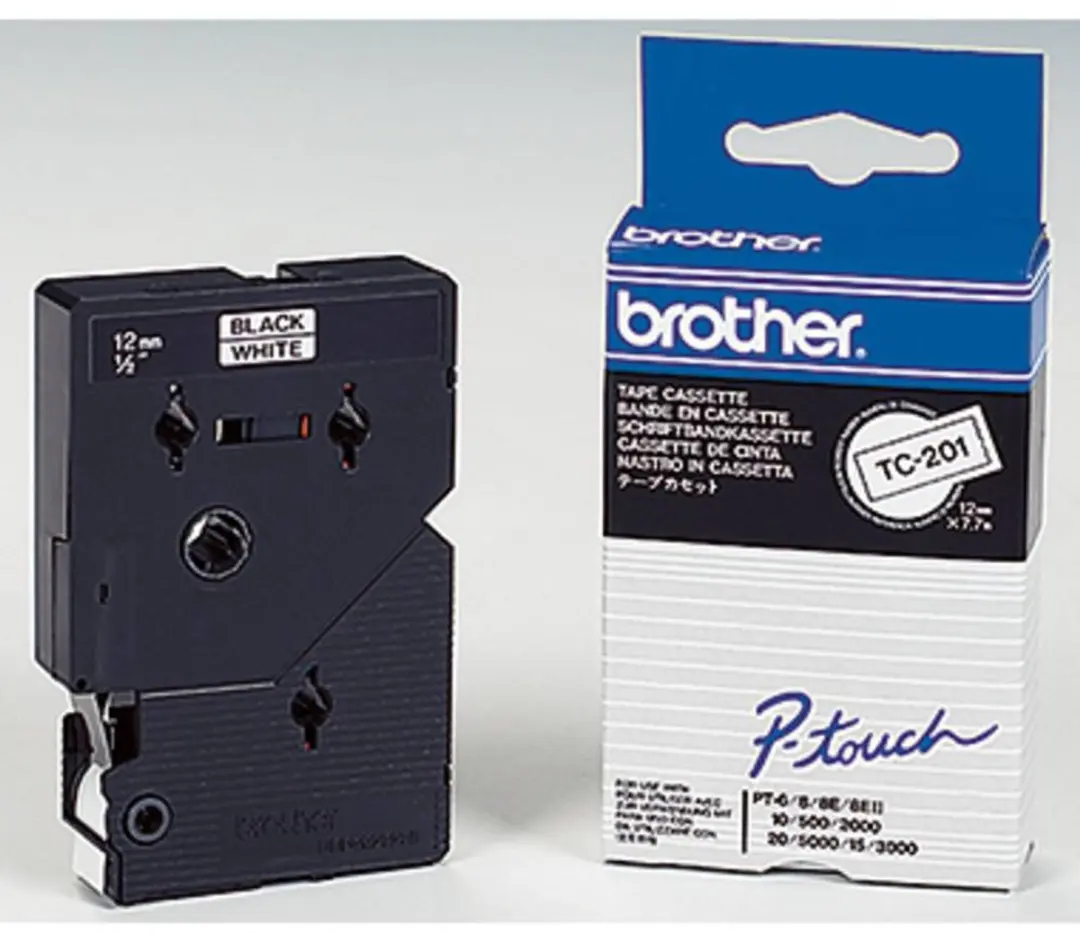 Brother TC201 Laminated Tape 12mm x 7,7m - Wit/Zwart