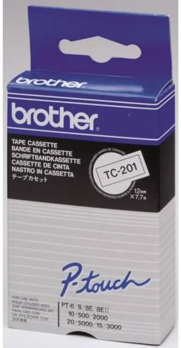 Brother TC201 Laminated Tape 12mm x 7,7m - Wit/Zwart