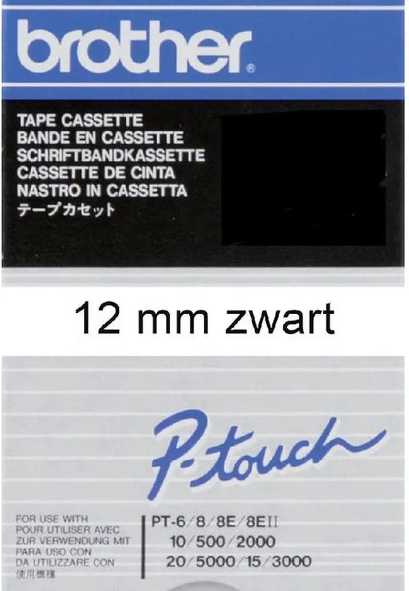 Brother TC201 Laminated Tape 12mm x 7,7m - Wit/Zwart