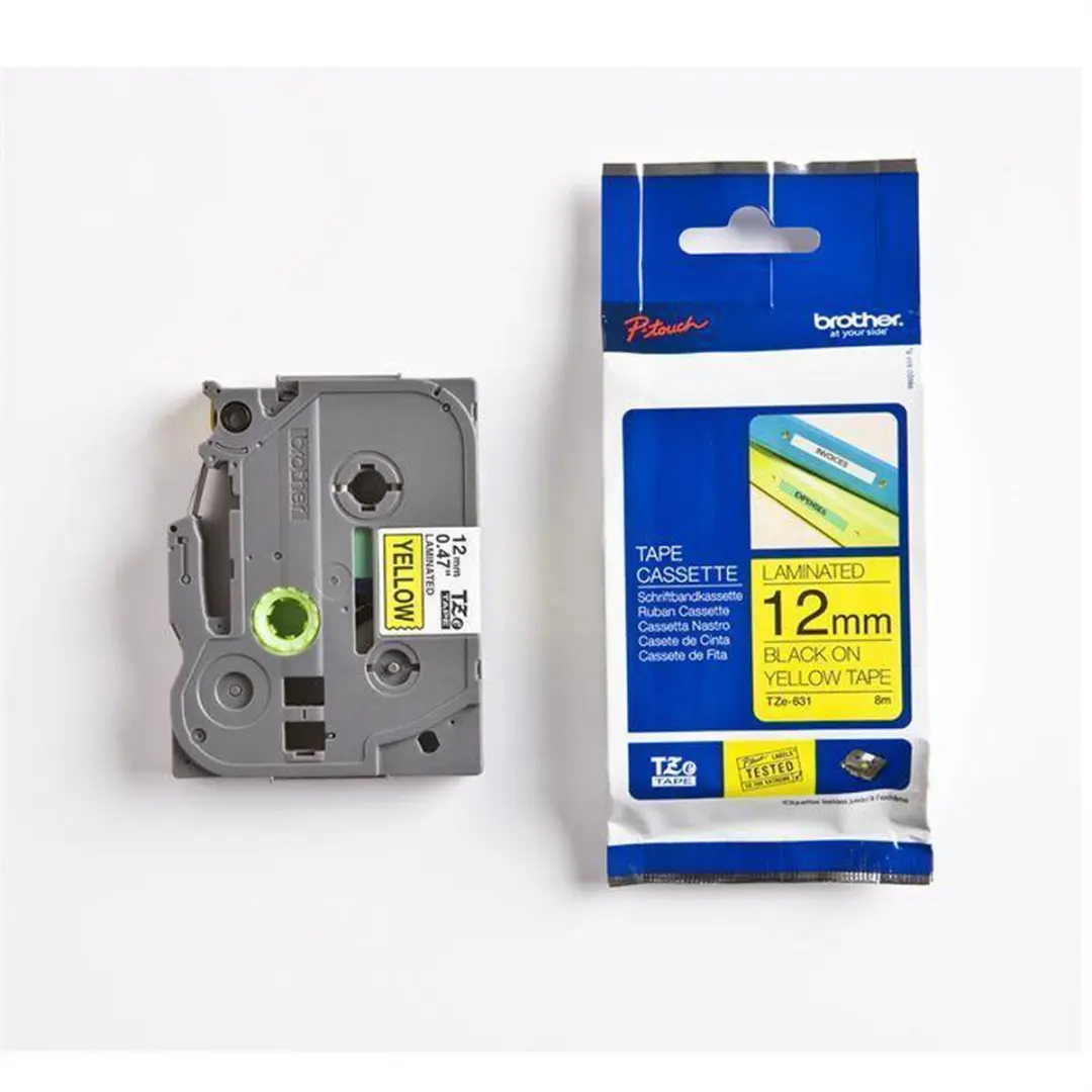 Brother TZ-631 12mm Lamineerband - 8m - Zwart op geel