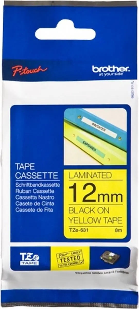 Brother TZ-631 12mm Lamineerband - 8m - Zwart op geel