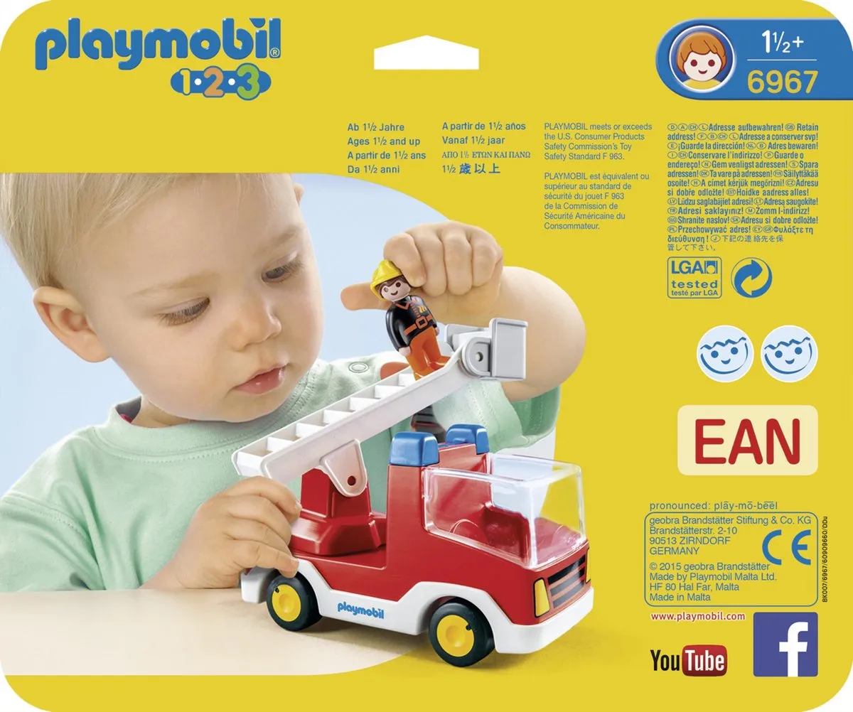 Playmobil 1.2.3 Brandweerwagen met ladder 6967 - Multicolor - afbeelding 6 van 6