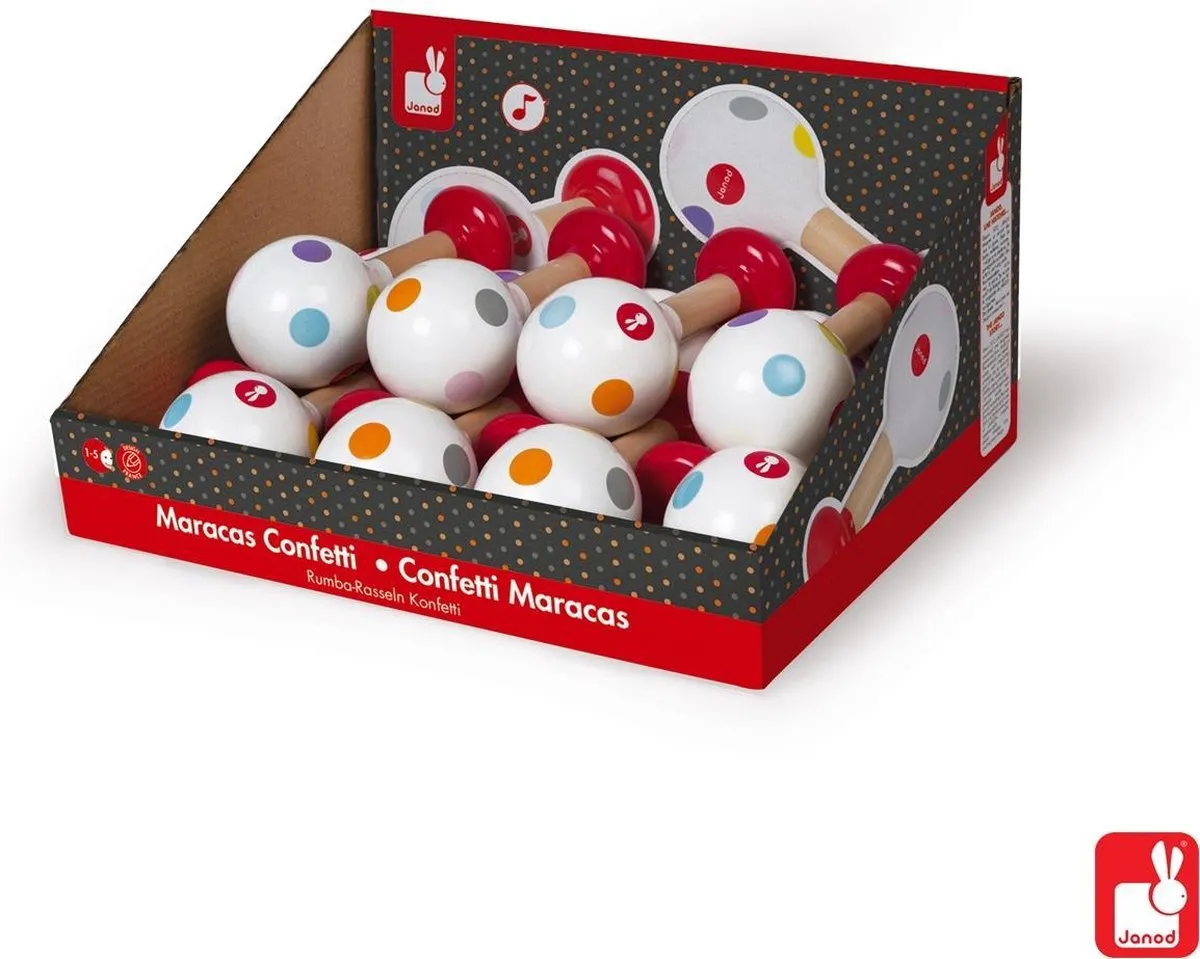 Janod Confetti Maracas Staand Indisplay - 12 Stuks - Meerkleurig - afbeelding 6 van 6