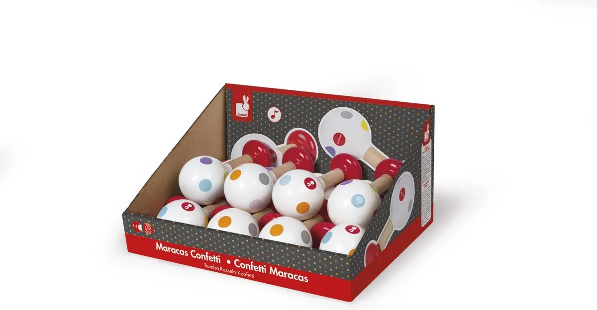 Janod Confetti Maracas Staand Indisplay - 12 Stuks - Meerkleurig - afbeelding 5 van 6