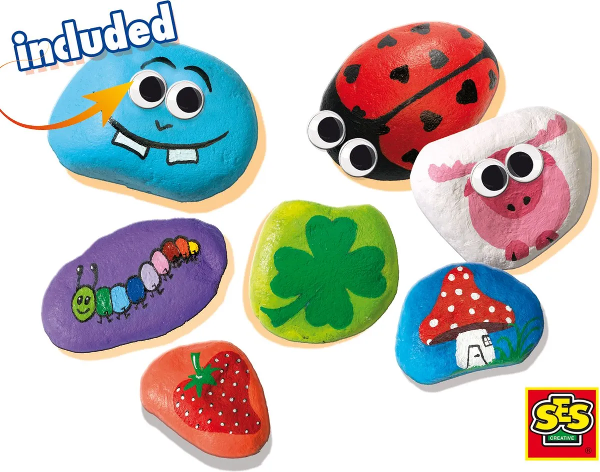 SES Creative Stenen Schilderen Knutselset - 5 Stenen - 6 Kleuren