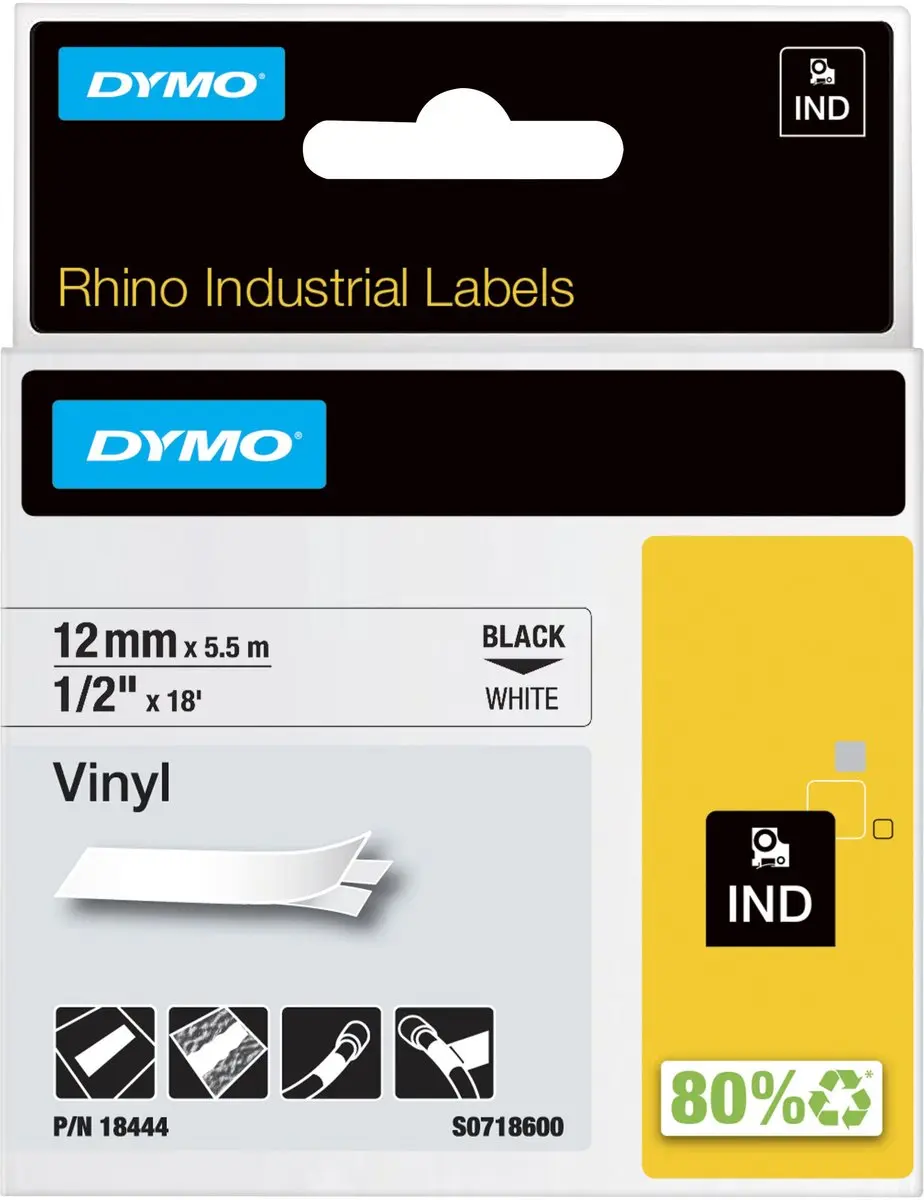 DYMO Rhino S0718600 Zelfklevende Labels 12mm x 5,5m