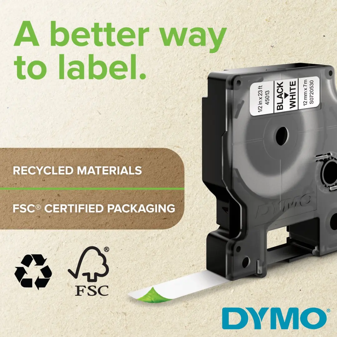 DYMO Rhino S0718600 Zelfklevende Labels 12mm x 5,5m - Zwart/Wit