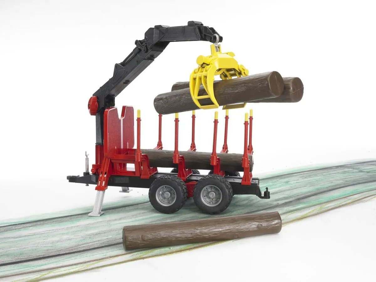 Bruder Forestry Aanhanger 2252 met Laadkraan - Rood