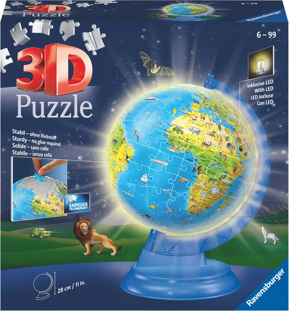 Ravensburger XXL Kinder Globe Night Edition 3D Puzzel 180 Stuks - afbeelding 6 van 6
