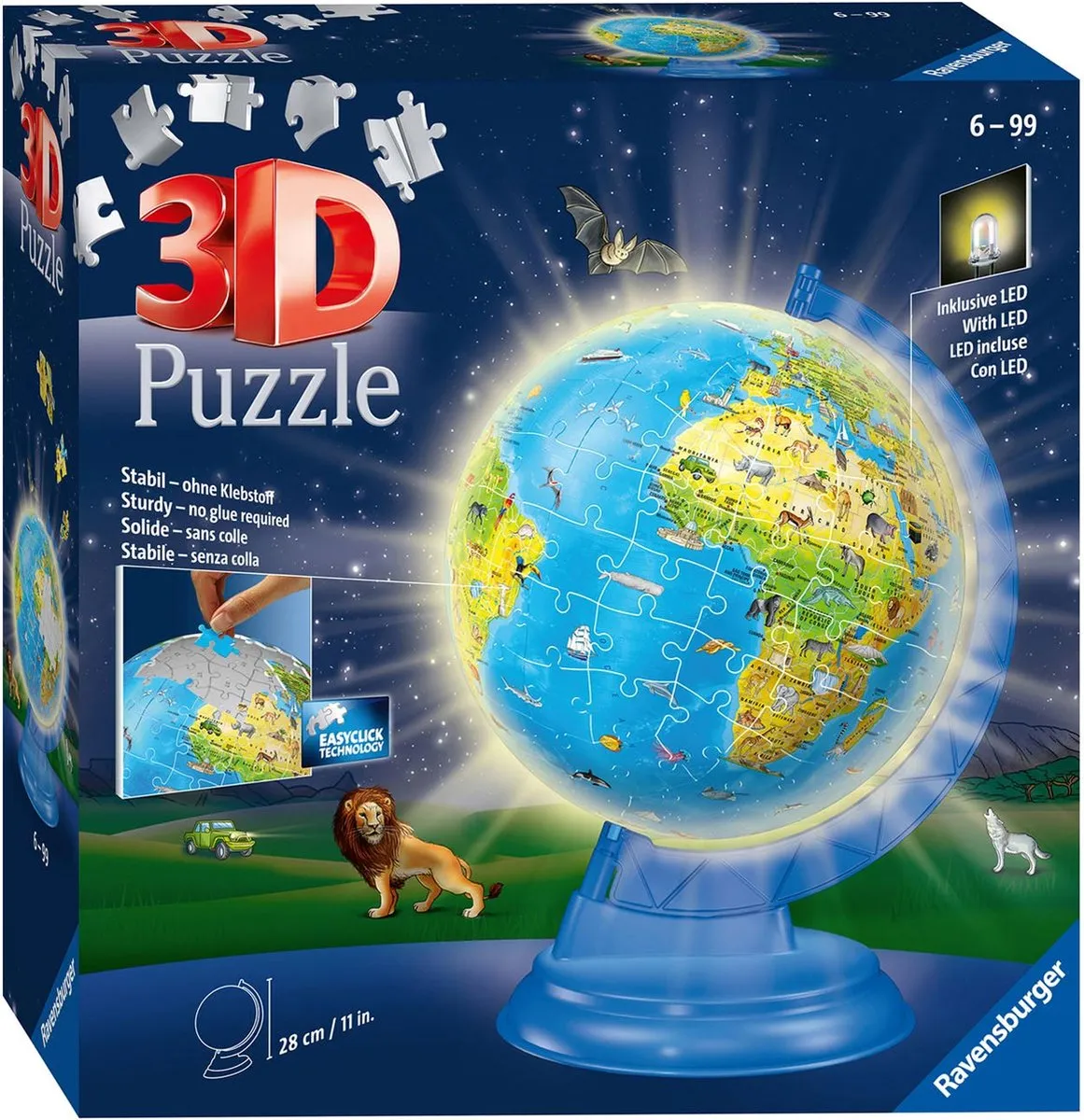 Ravensburger XXL Kinder Globe Night Edition 3D Puzzel 180 Stuks