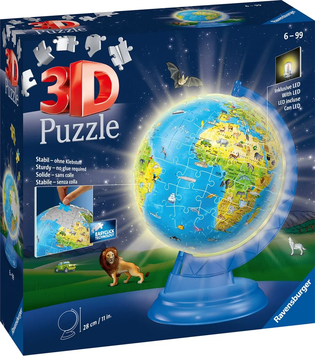 Ravensburger XXL Kinder Globe Night Edition 3D Puzzel 180 Stuks