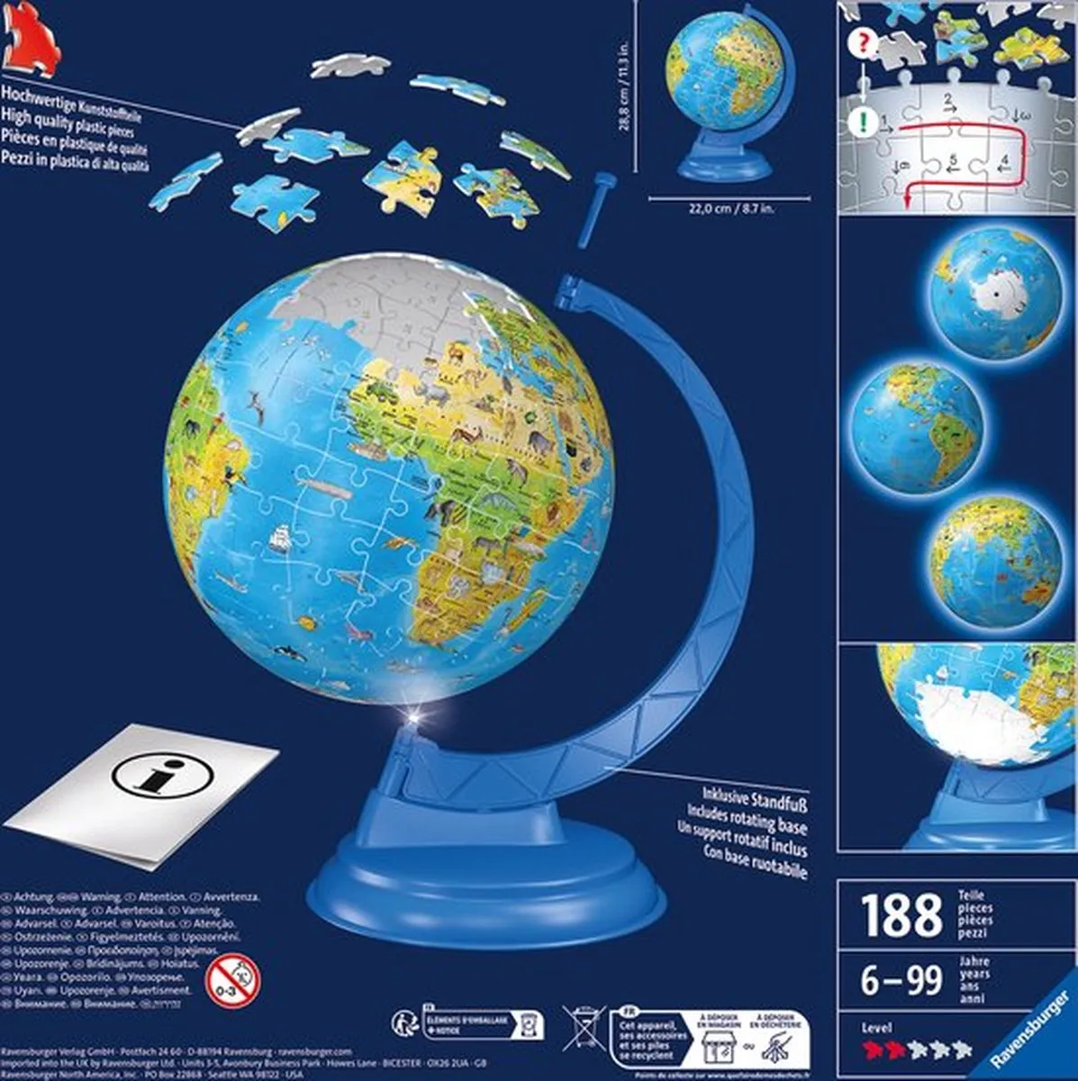 Ravensburger XXL Kinder Globe Night Edition 3D Puzzel 180 Stuks
