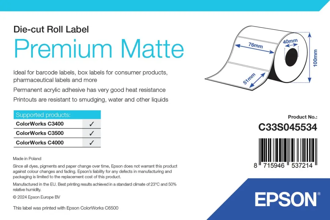 Epson Premium Die Cut Matte Labels C33S045534