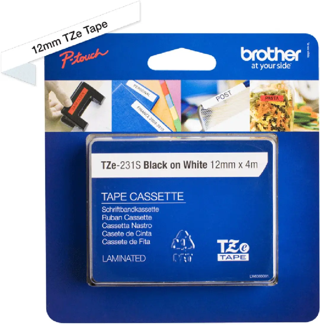 Brother TZE-231S Lettertape - Zwart op wit