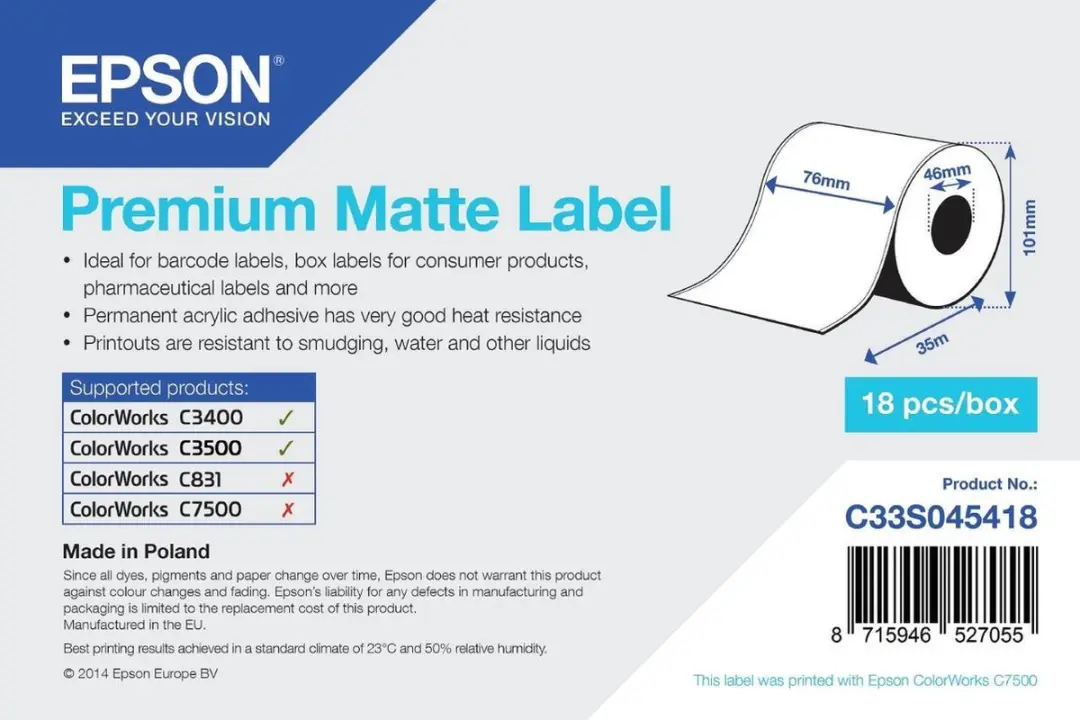 Epson C33S045418 Thermische Papierrol - Wit