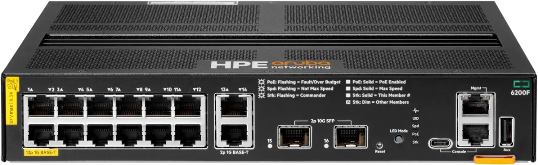 HPE Aruba Networking Aruba 6200F 12G Class4 PoE 2G/2SFP+ 139W Managed L3 Gigabit
