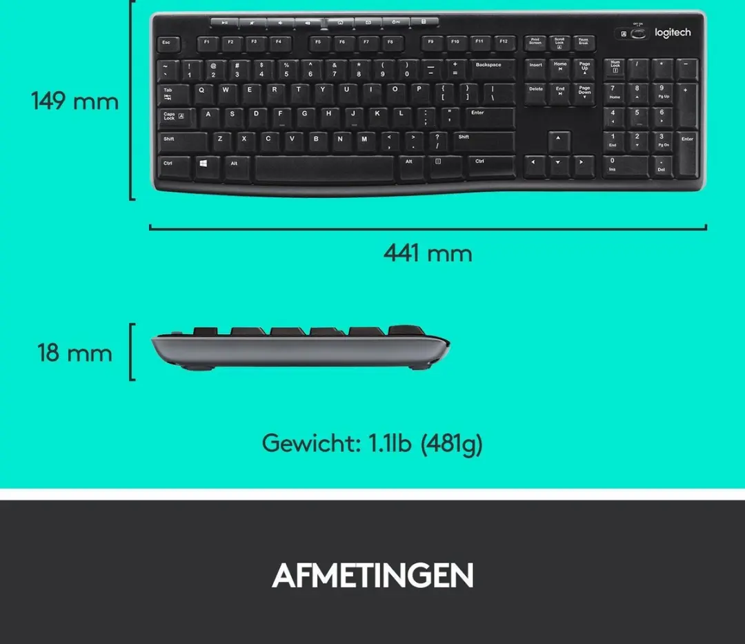 Logitech MK270 Draadloos Toetsenbord & Muis - 3 Knoppen - Zwart - afbeelding 4 van 6