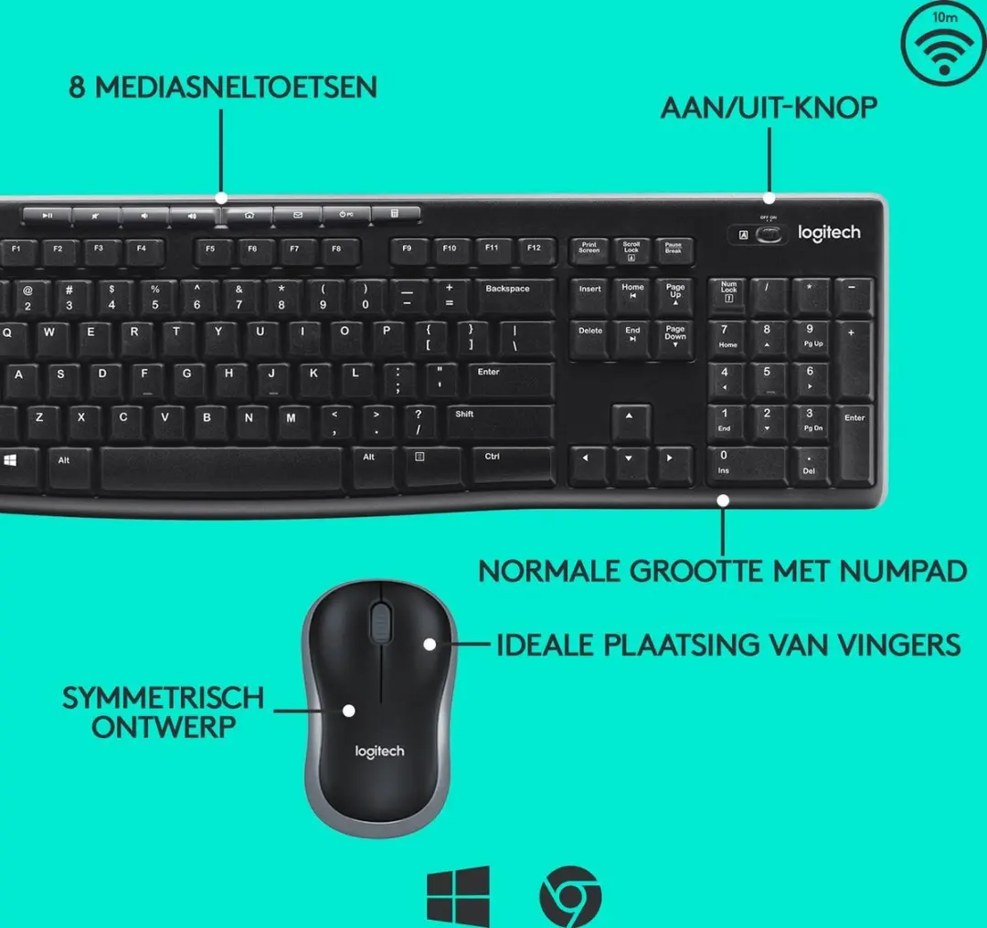 Logitech MK270 Draadloos Toetsenbord & Muis - 3 Knoppen - Zwart - afbeelding 3 van 6