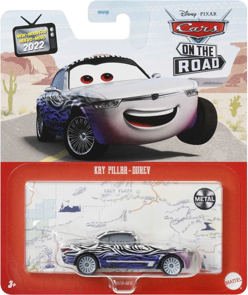 Mattel Disney Pixar Cars On the Road Kay Pillar-DuRev Auto HHV04 - Zwart/Blauw/Wit