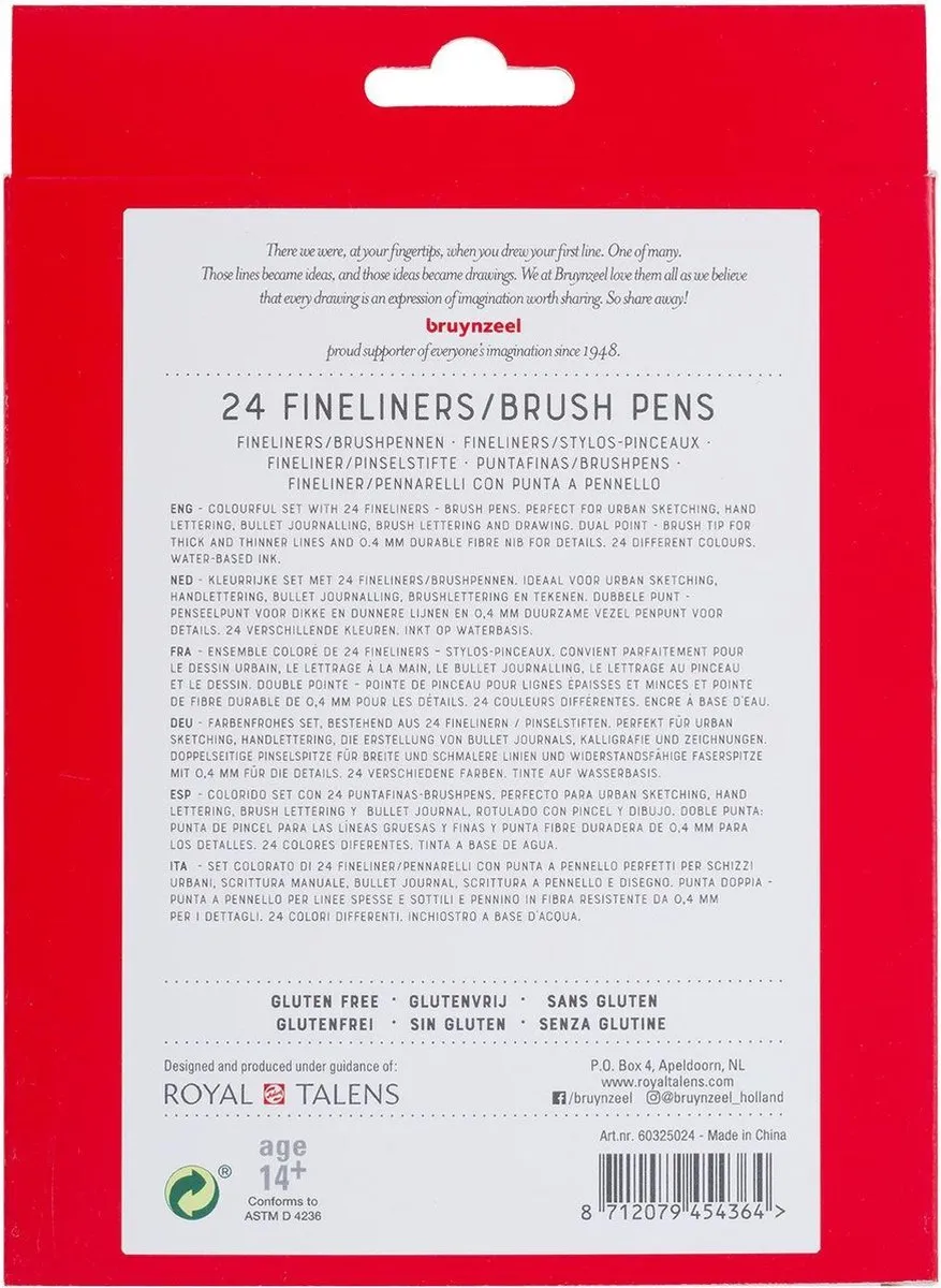Bruynzeel Creatives Fineliner/Brushpen Set - 24 Kleuren