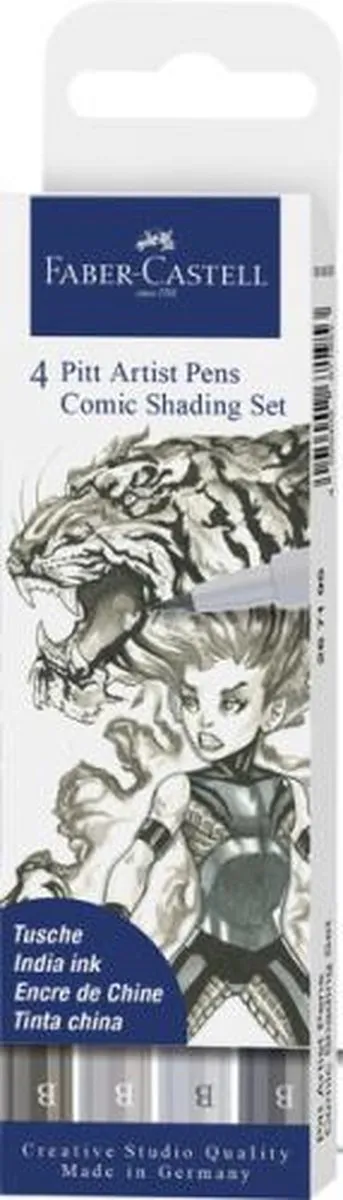 Faber-Castell Pitt Artist Pen Brushpen - 4-delig - Assorti grijs