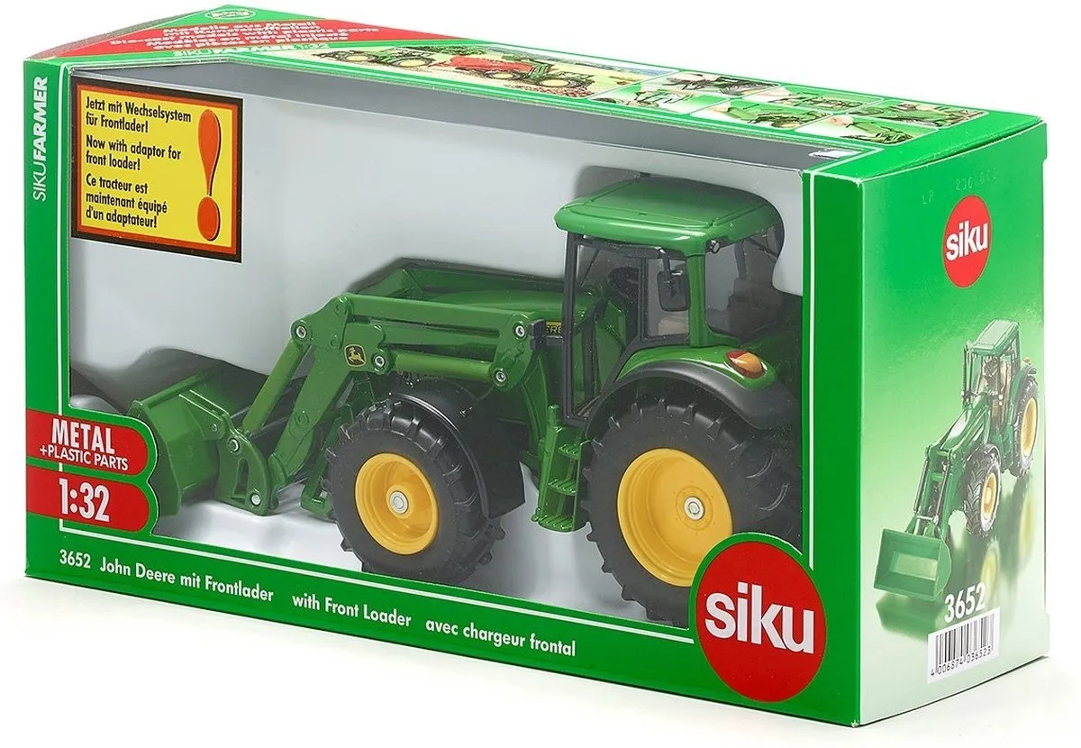 SIKU 3652 John Deere Tractor met Voorlader 1:32 - Metaal/Kunststof - Groen/Geel