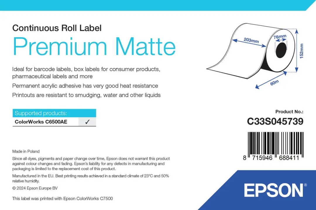 Epson Premium Matte Label - 203mm x 60m Wit - afbeelding 2 van 2