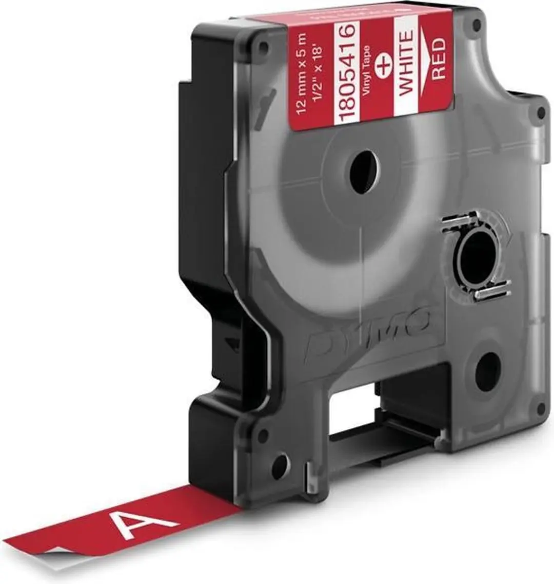 DYMO Rhino 1805416 Zelfklevende Labels 12mm x 5,5m - Wit op Rood