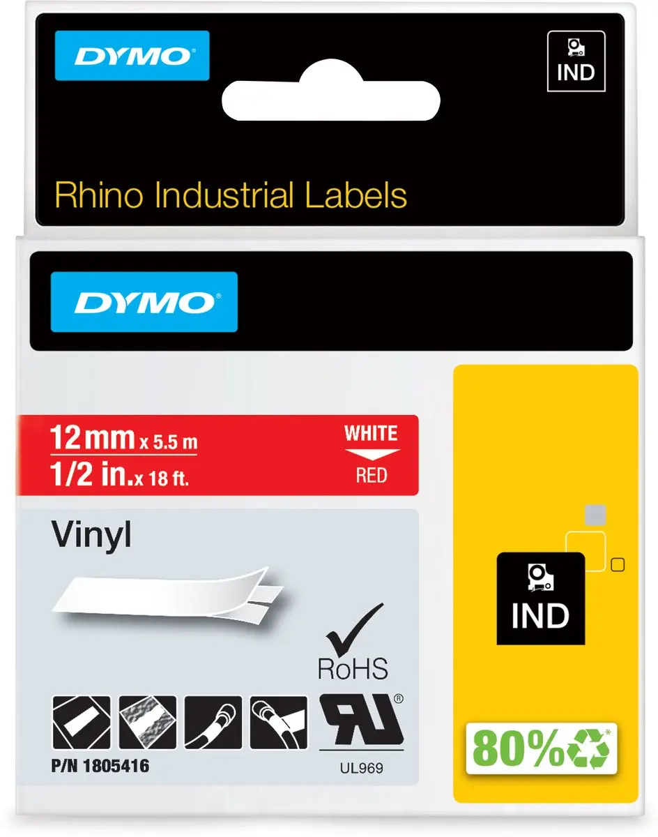 DYMO Rhino 1805416 Zelfklevende Labels 12mm x 5,5m