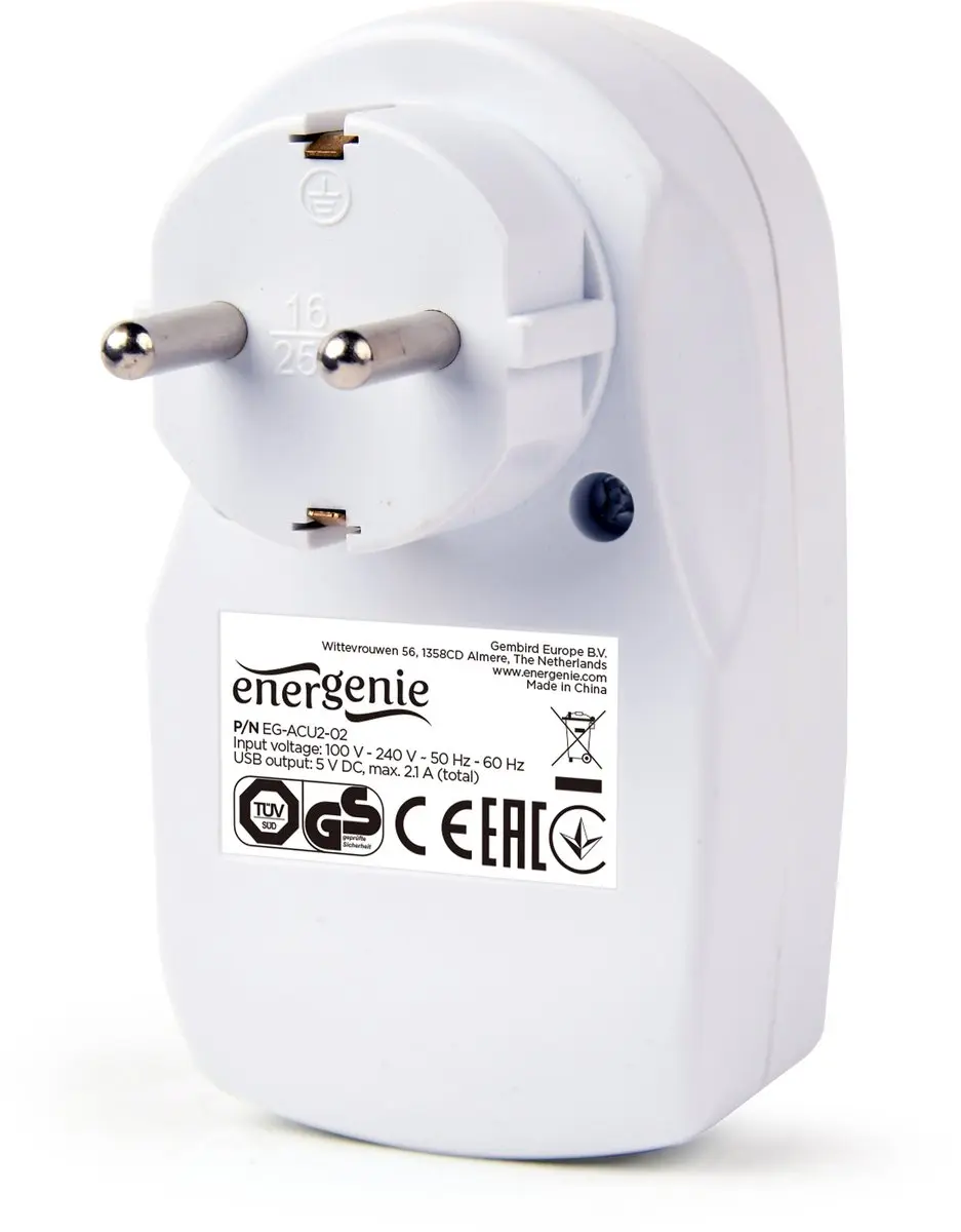 Energenie EG-ACU2-02 Doorvoerstekker - 1x230V + 2xUSB 2,1A Wit - afbeelding 3 van 3