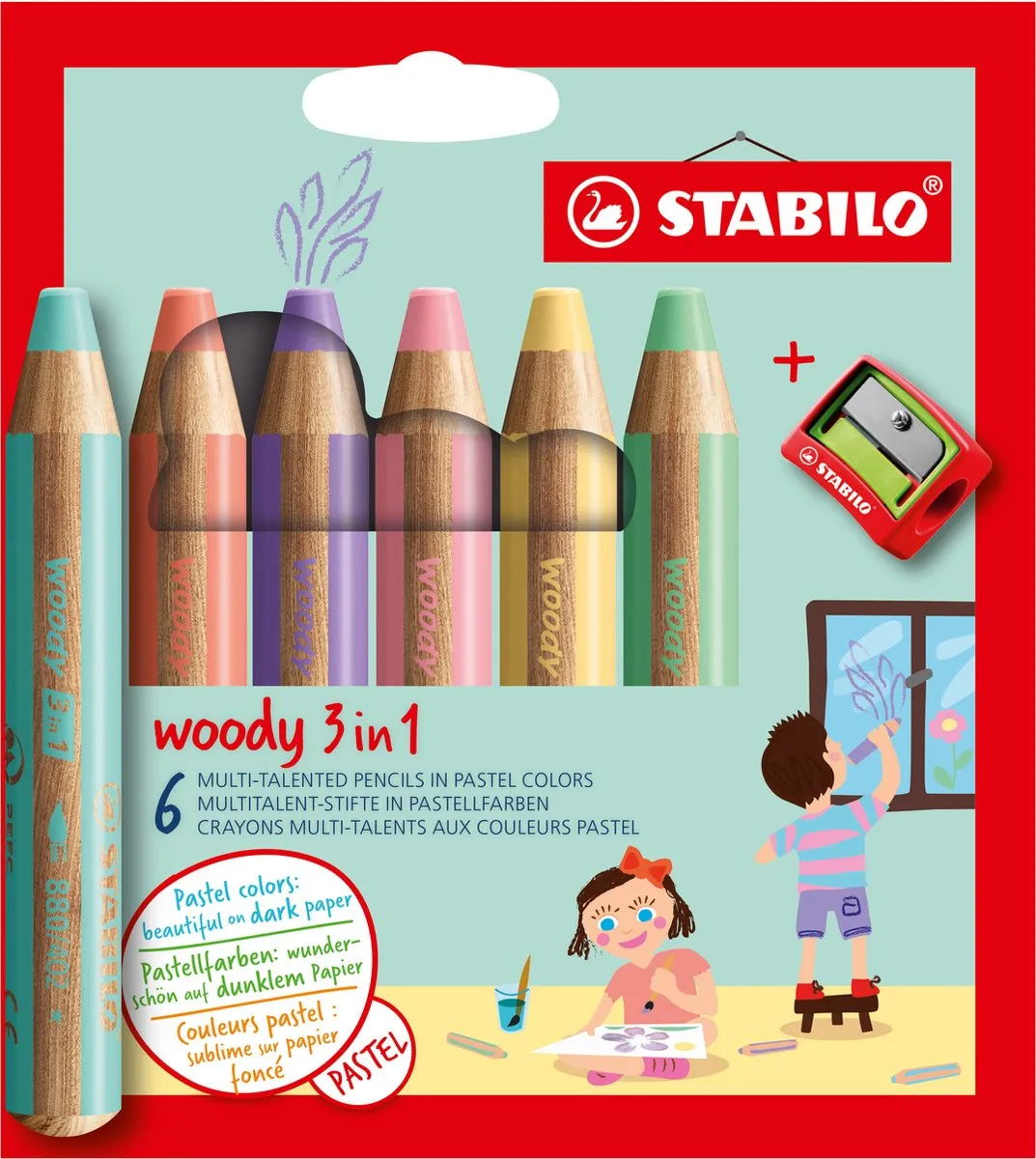 STABILO Woody 3 in 1 Pastel Pastelpotloden - 6 Stuks