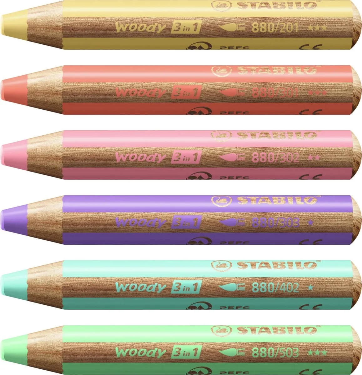 STABILO Woody 3 in 1 Pastel Pastelpotloden - 6 Stuks