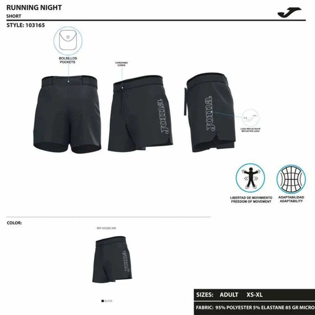 Joma R-night Korte Broek M - Zwart - afbeelding 2 van 2