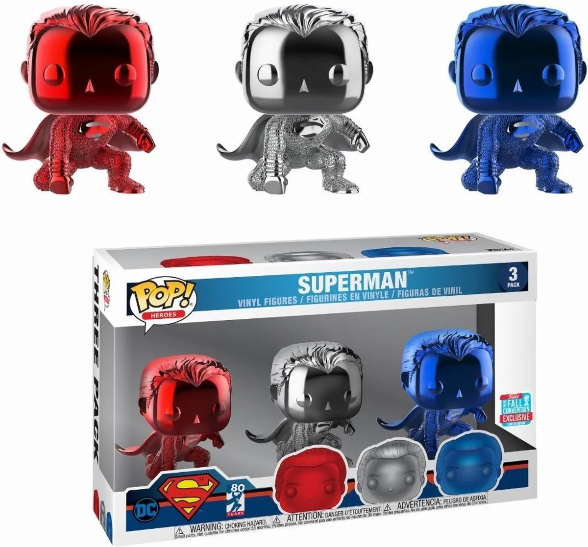 Funko Pop! DC Justice League Superman Landing Chrome 3-Pack