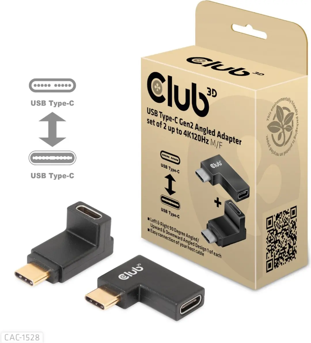 CLUB3D USB Type-C Gen2 Angled Adapter set van 2