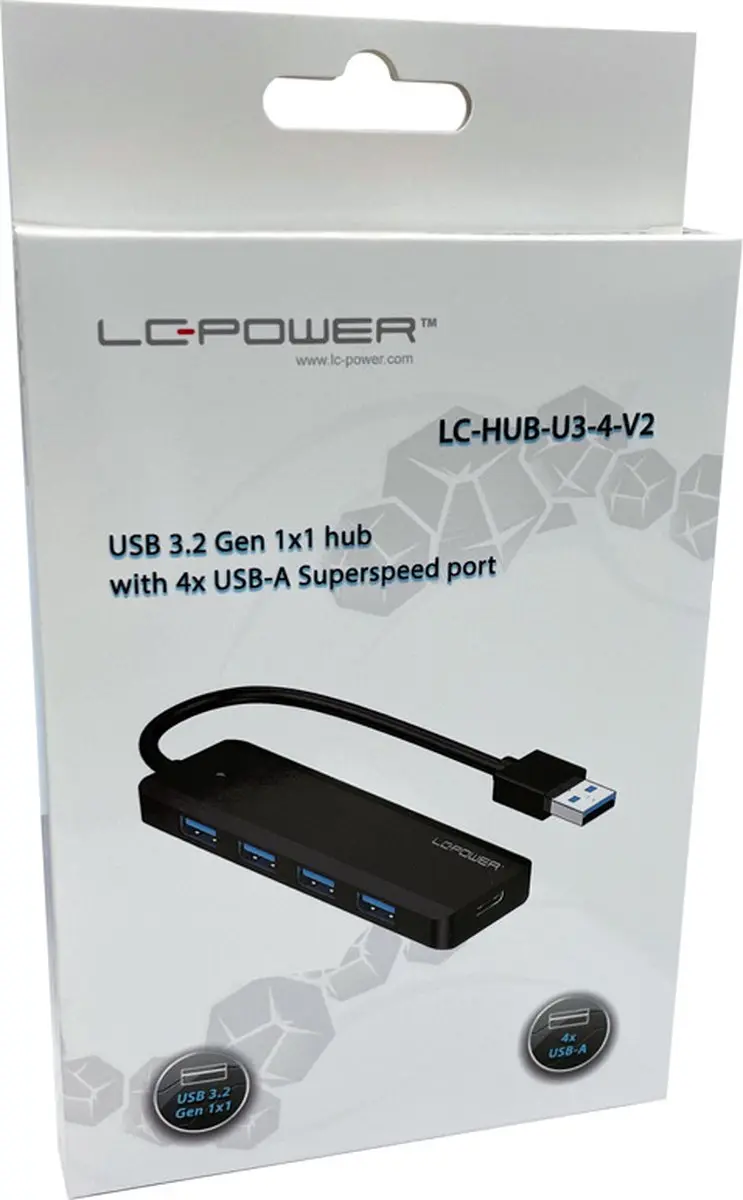 LC Power LC-HUB-U3-4-V2 USB 3.2 Hub - 4x Type-A + 1x Type-C - Zwart
