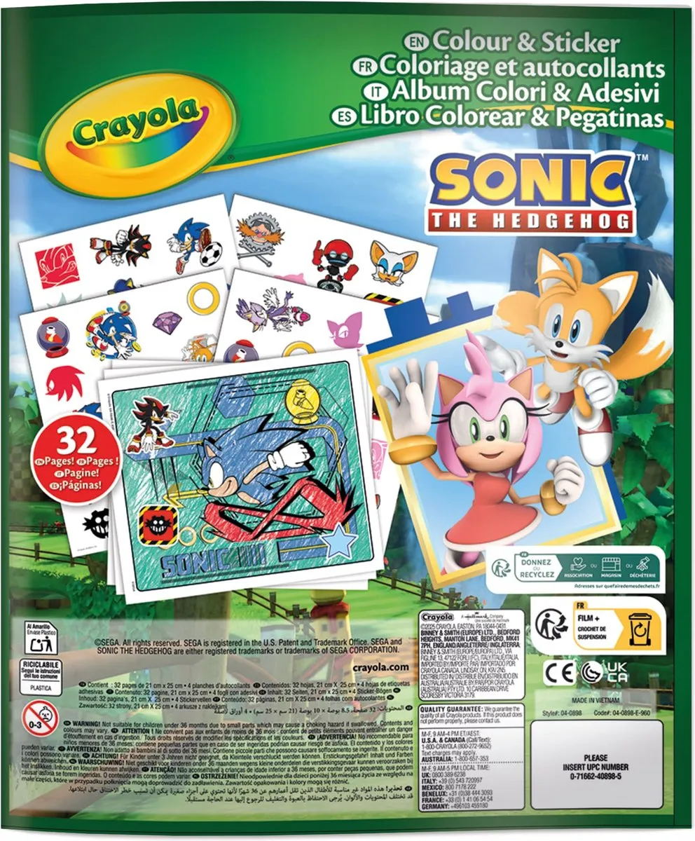 Crayola Sonic Kleurboek - 32 Platen Veelkleurig - 4 Stickervellen