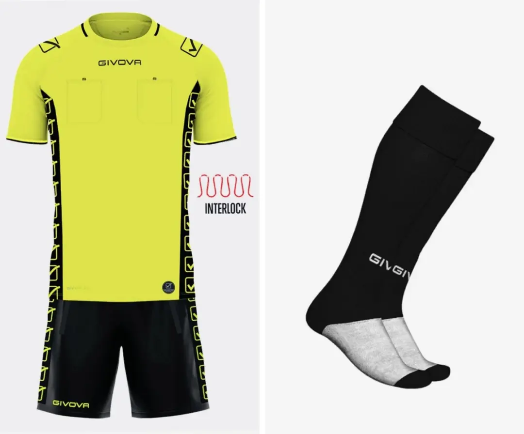 Scheidsrechters tenue compleet met sokken, GIVOVA KIT REFEREE , Fluo Geel/Zwart,