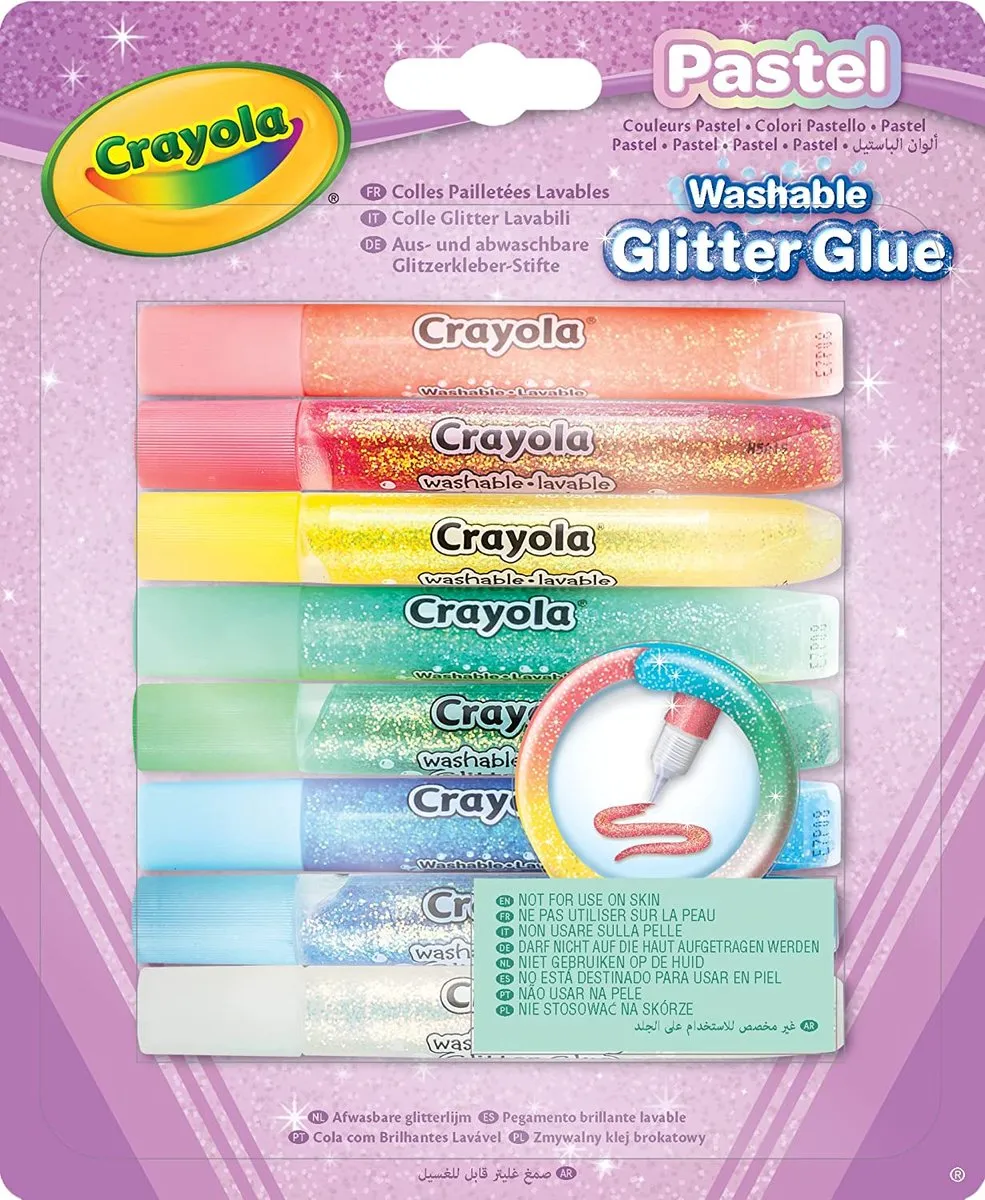 Crayola Afwasbare Glitterlijm Pastel - 8 Stuks 80ml