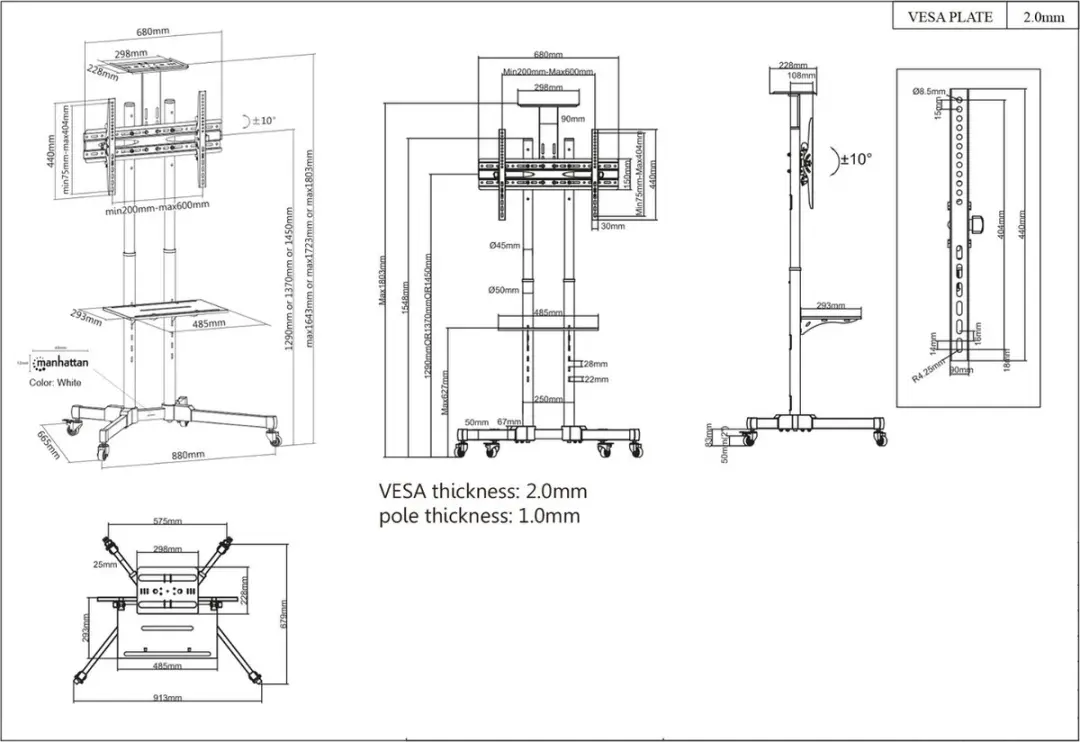 Manhattan Mobiele TV-standaard 37-70" - Zwart - afbeelding 6 van 6