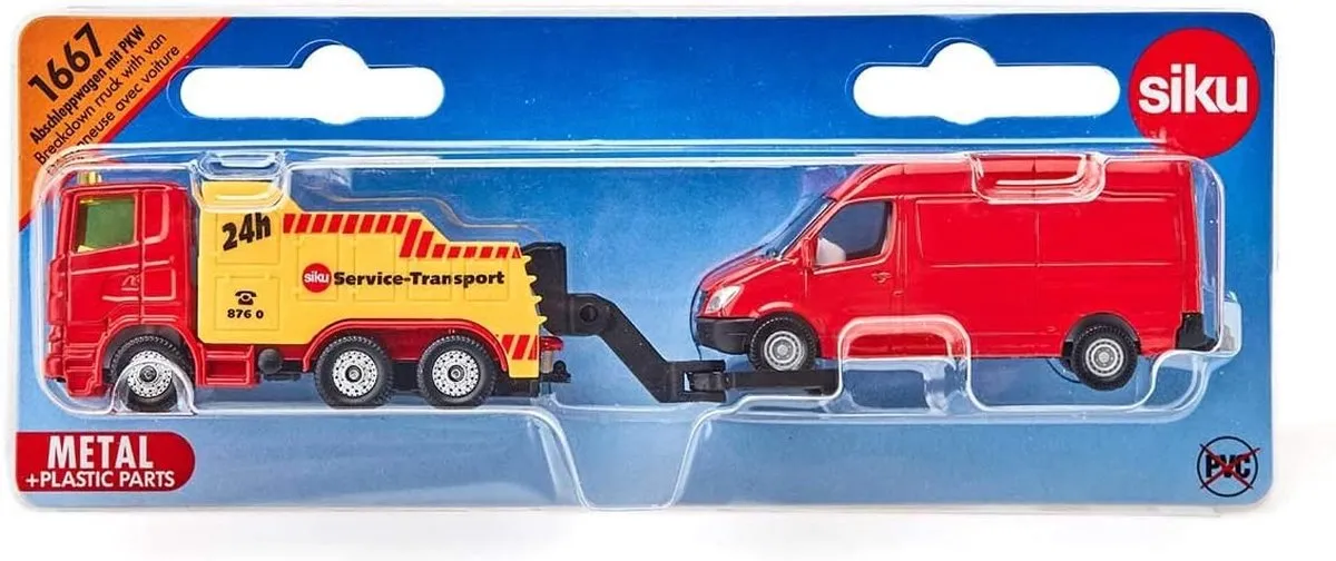 SIKU 1667 Afsleepwagen met Personenauto - Rood/Geel