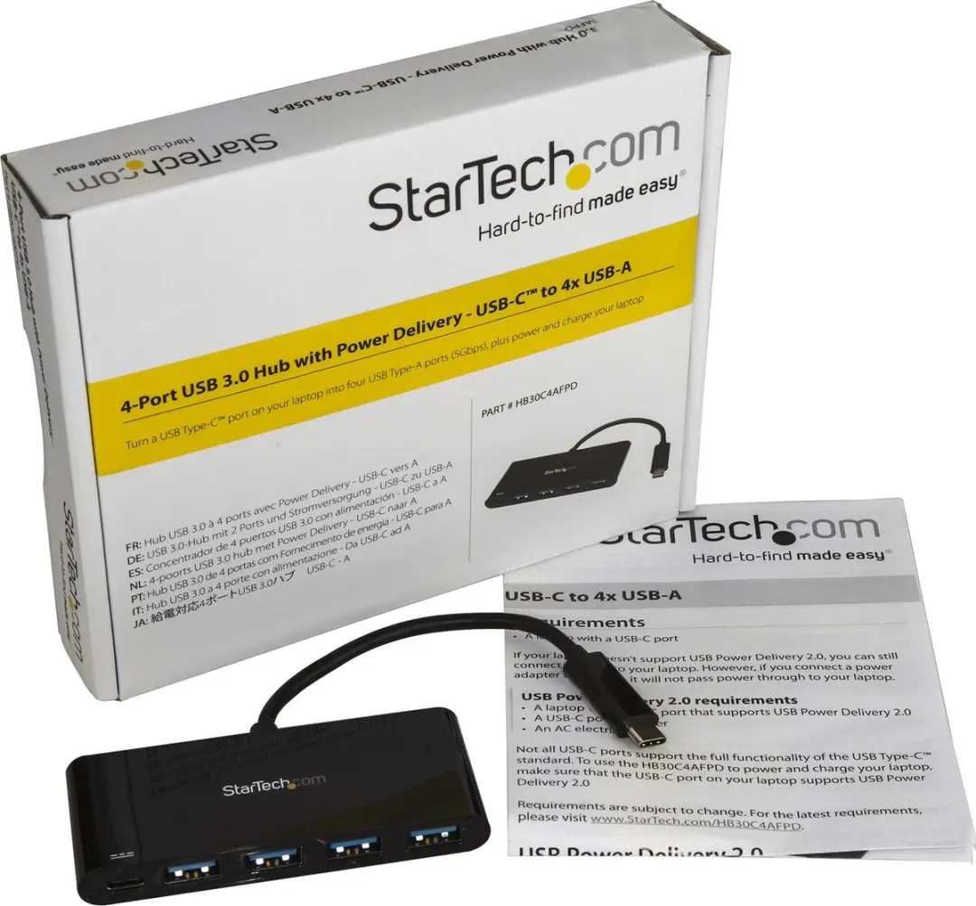 Startech HB30C4AFPD USB Hub - 1x USB-C 3.1 Gen 1 - Zwart