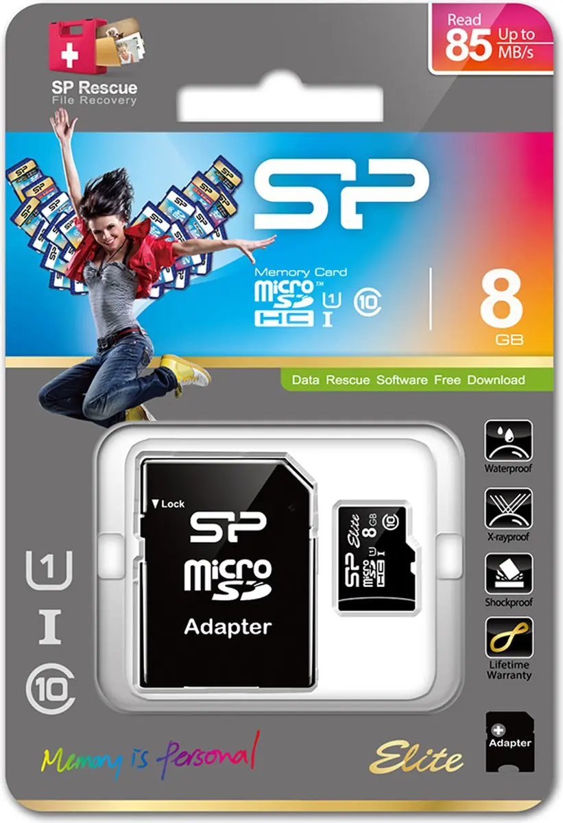 Silicon Power SP008GBSTHBU1V10 MicroSD 8GB - met adapter - afbeelding 2 van 4