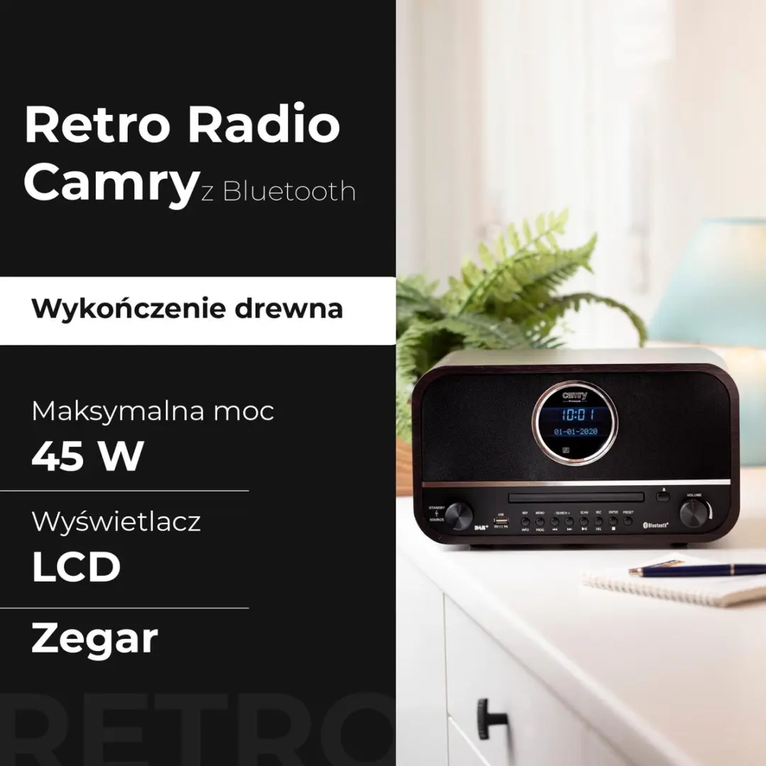 Camry CR 1182 Retro Radio - 45W - Zwart - afbeelding 4 van 6