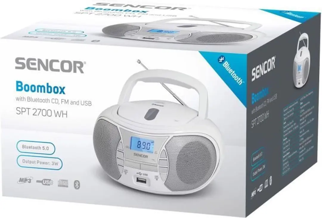 Sencor SPT 2700 WH CD-Radiospeler - Bluetooth/MP3 - 13W - Wit - afbeelding 2 van 2