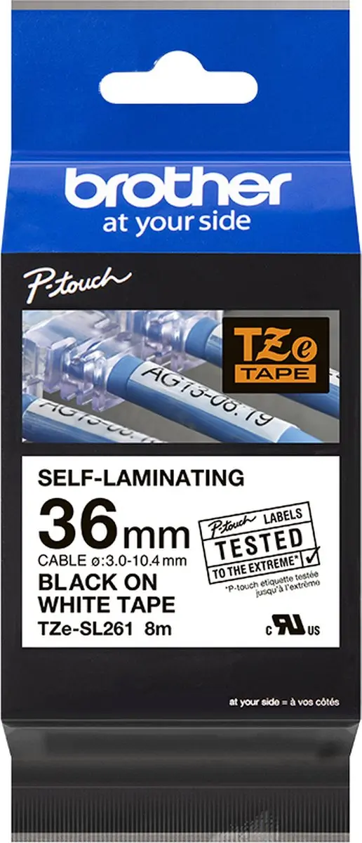 Brother TZe TZESL261 Labeltape Zelflaminerend Wit 36mm 8m