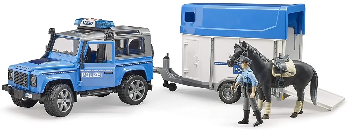 Bruder Land Rover Defender Politievoertuig met Paardentrailer
