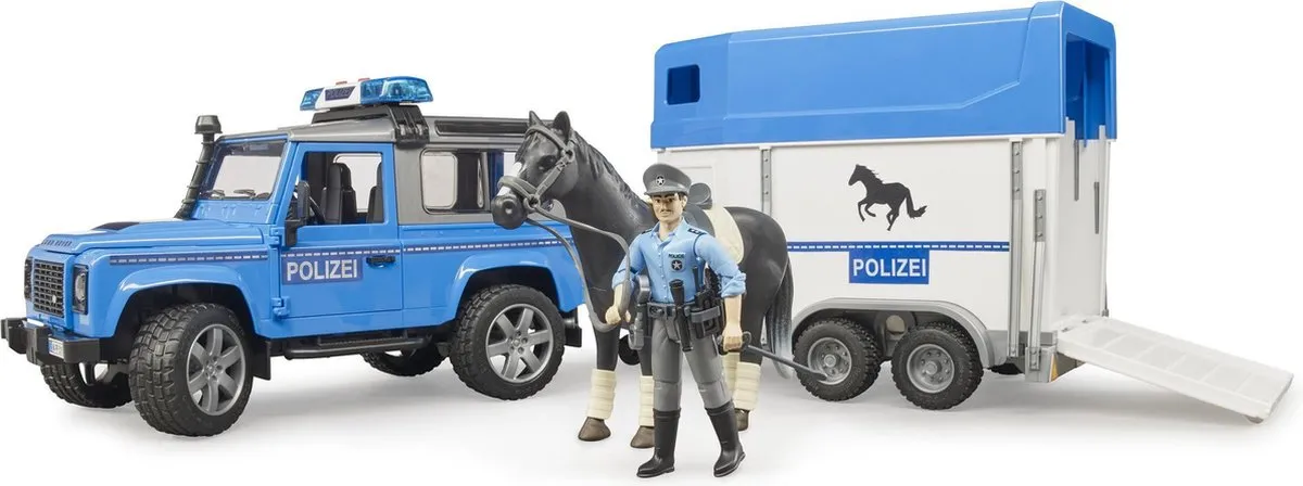 Bruder Land Rover Defender Politievoertuig met Paardentrailer